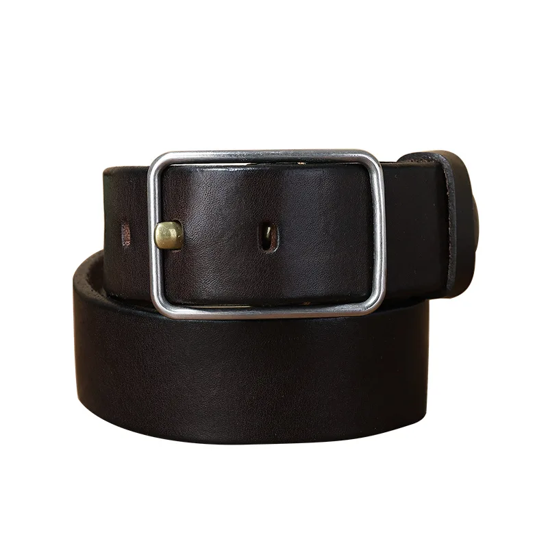 Thickened top layer of cowhide, retro casual and versatile, youth denim belt, stainless steel buckle head belt, male leather
