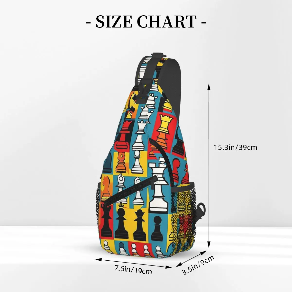 Cartoon Chess Pattern Chest Bag Men Sling Crossbody Backpack Chest Bag Travel Hiking Daypack Shoulder Bag