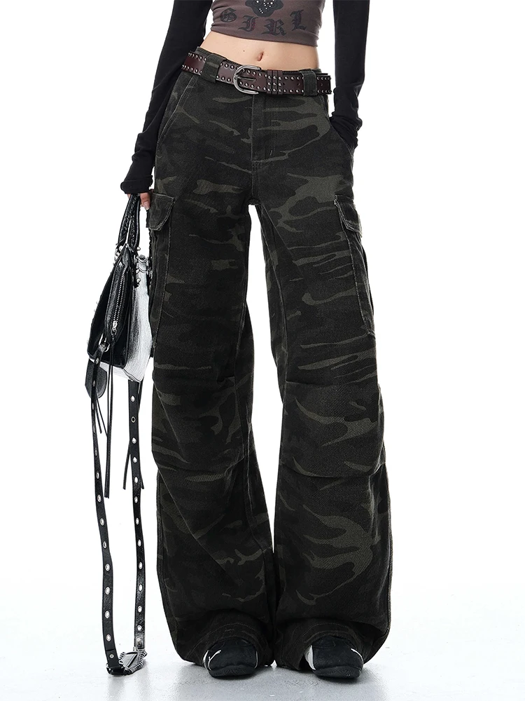 

Осень-зима 202, женские джинсовые брюки с высокой талией в американском стиле ретро, камуфляжные Y2K 2000-х годов, джинсы в стиле панк, японские джинсы в стиле Харадзюку, новинка 2023 г.