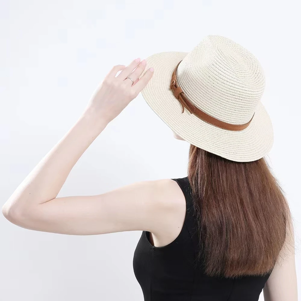 Große Größe 56-58 59-60 cm Neue Natürliche Panama Stroh Hut Sommer Männer Frauen Breite Krempe strand UV Schutz Fedora Sonnenhut Großhandel – Detail 17