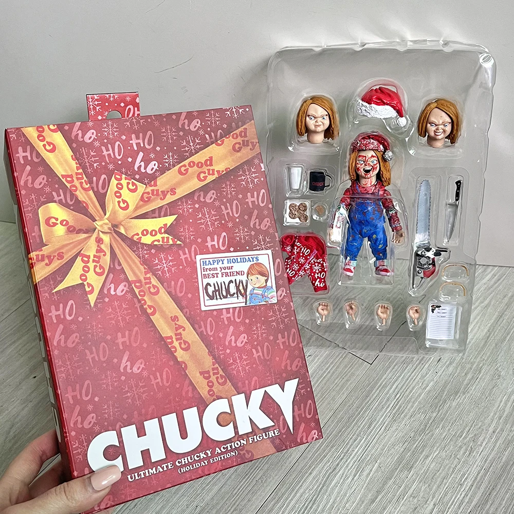 NECA Chucky Figura Anime Abito natalizio Figure da gioco per bambini Giocattoli di modello Giocattoli regalo di compleanno di Natale