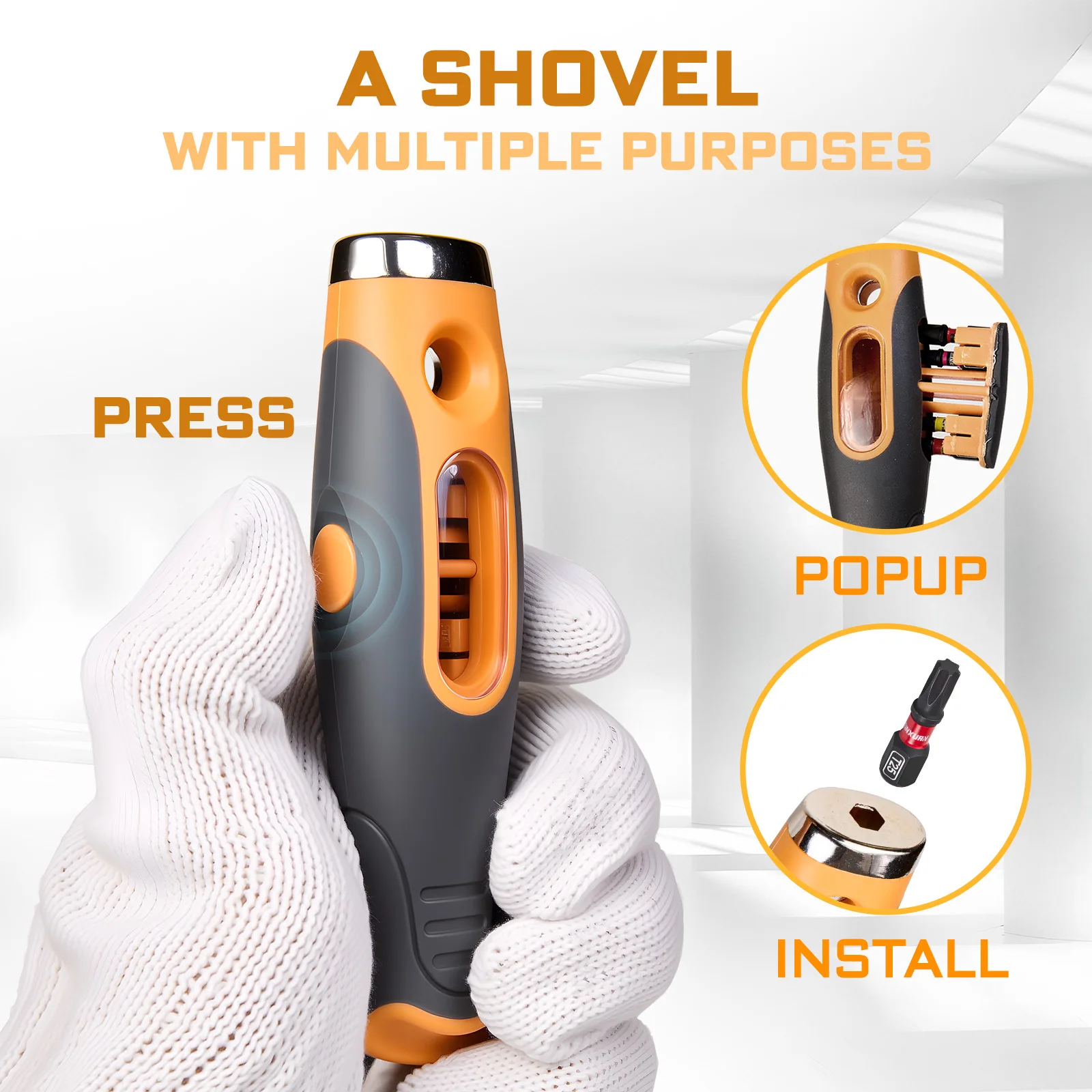 Geinxurn 19-in-1 Multi-Function Scraper,Magnetic S2 Steel Bits and Impact SAE Nut Driver Bits Set for Home Repair & DIY Projects