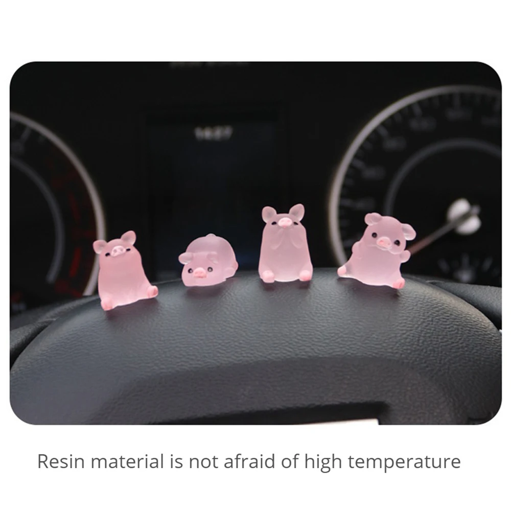 Luminous Mini Resin Pig Car Dashboard Toys Dolls Figures Home Garden Decoration Cartoon Color Chick Cute Car Ornaments Gifts