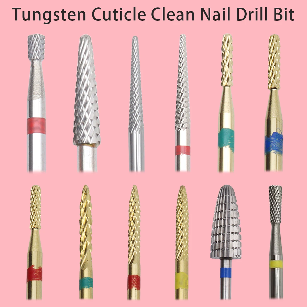 Pro. Silver Gold Tungsten Carbide Bur Nail Drill Bit Cutter Nail Files Cuticle Remover Electric Drill Manicure Machine Accessory