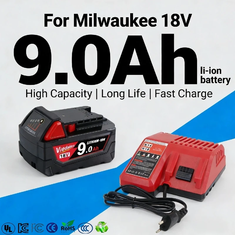 

For Milwaukee 18v battery Power Tool Battery, Charger, BR, XC, 18V, 6000mAh M18B5, 48-11-1860, Built-in 18650 Battery 2026