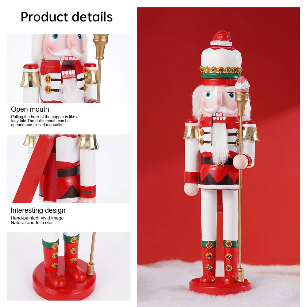 1/2PCS 38CM Christmas Nutcracker Wooden Candy Ice Cream Walnut King Hand strawberry/candy cane crafts Christmas decorations