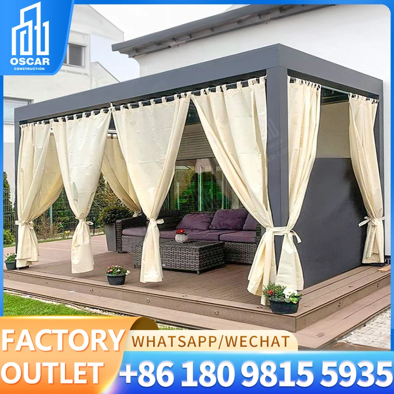 2-20% Discount Outdoor Windproof Window Door Motorized Curtain Waterproof Smart Dual Zip Track Pergola Gazebo Roller Blinds