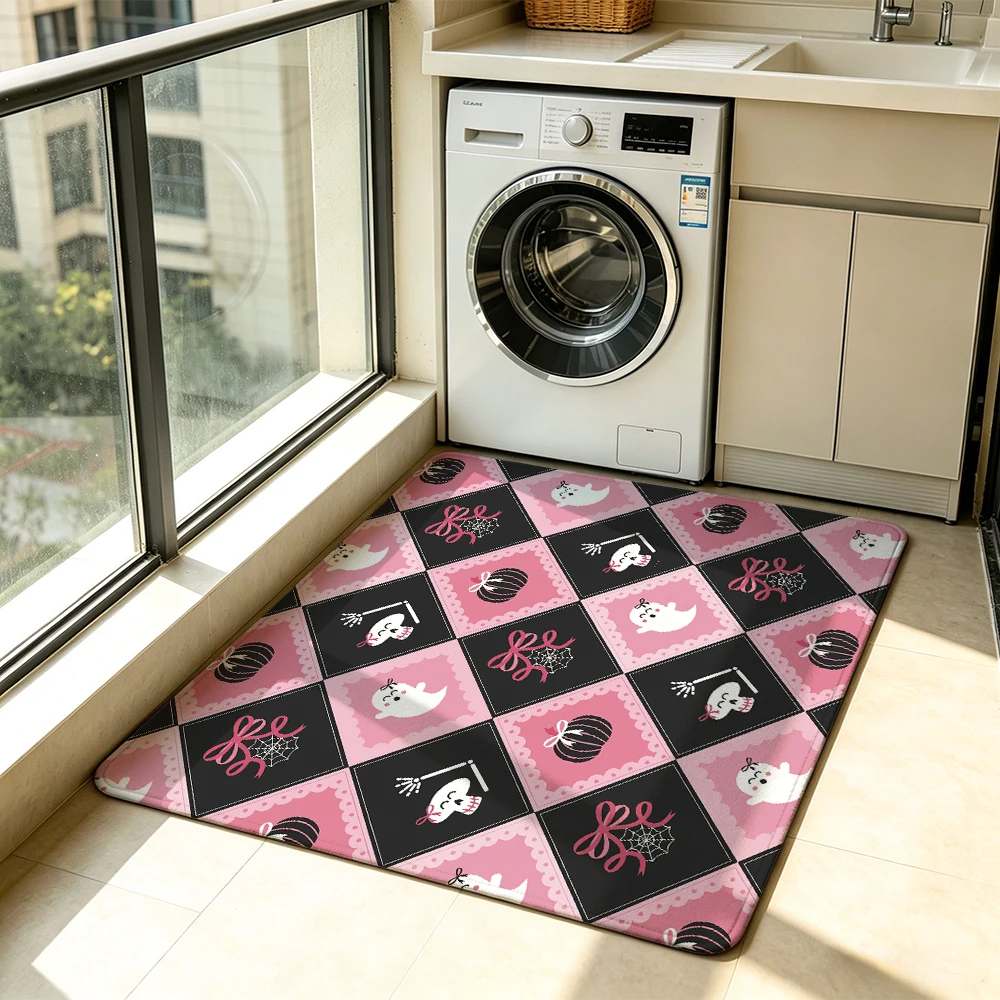 1pc pink black Halloween ghost skeleton living room floor mat soft anti-slip silicone tufted  living rooms  sofas  bedrooms