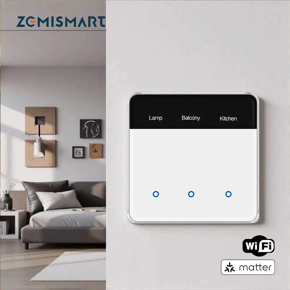 

Zemismart Matter WiFi EU DIY Name Switch with Display Screen Works with Homekit SmartThings Home Assistant Google Home App