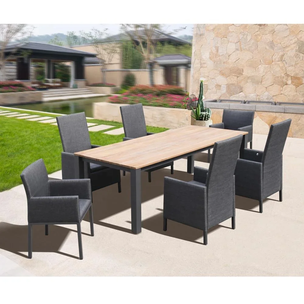 NC All Modern Aluminum Outdoor furniture  patio Dining Table  set with teak table top garden furniture outdoor table