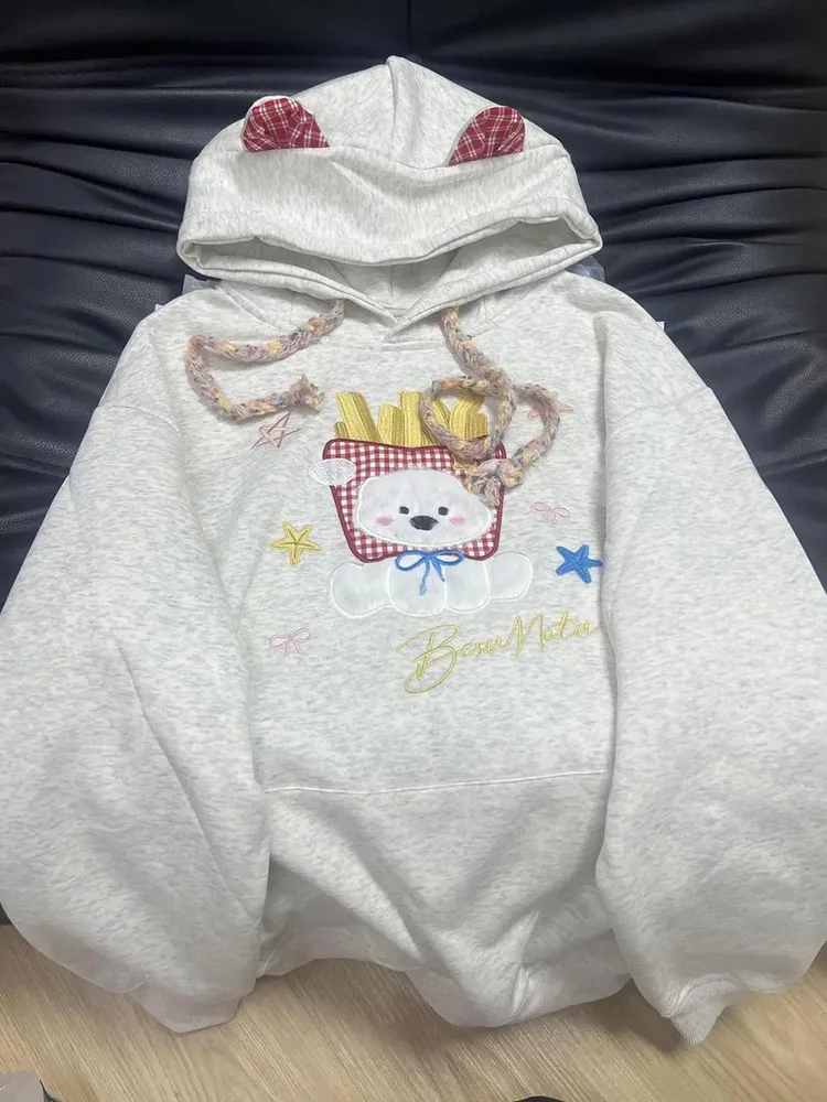 

Весенние женские толстовки с капюшоном в стиле кавай, свободного кроя, с принтом звезд и букв, с длинными рукавами, винтажные, в японском стиле преппи, милые топы на шнуровке