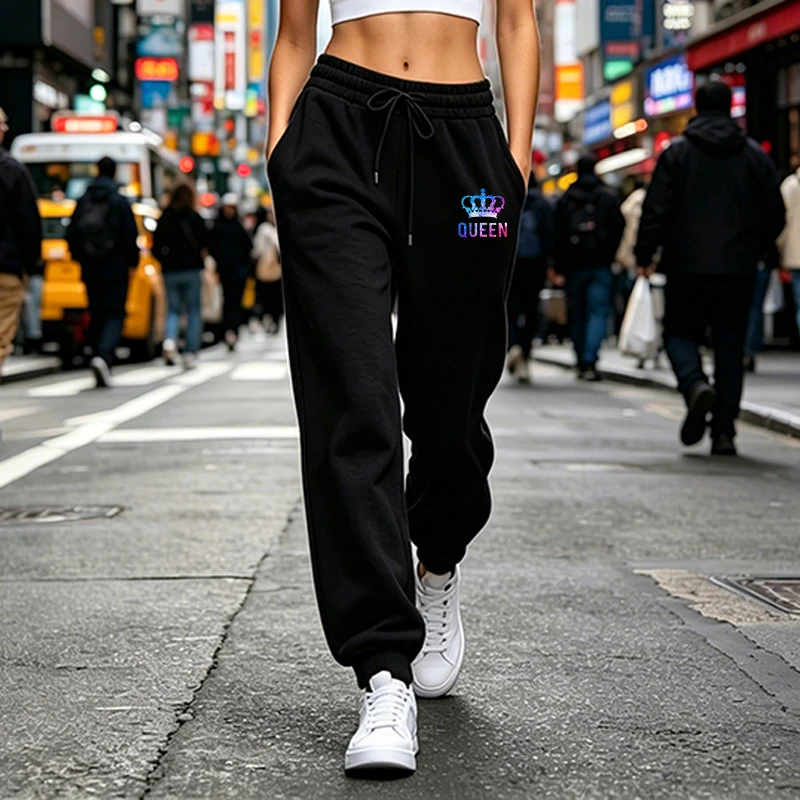 Queen Printing Damen-Sporthose, modische, lässige, weite Hose, Outdoor-Jogginghose, Sweatpants, Herbst-Winter, vielseitige Sportbekleidung – Detail 5
