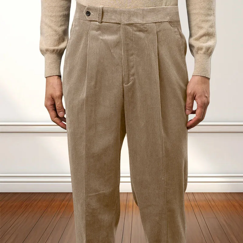 

Beige corduroy men's suit pants business and casual straight leg trousers fashionable groom's pants for banquet wedding