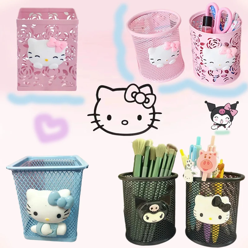 

Sanrio Kawaii Hello Kitty Pen Holder My Melody Kuromi Girls Stationery Cartoon Large Capacity Makeup Brush Storage Container