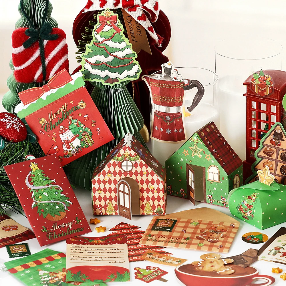 Pack d'autocollants artistiques rétro de noël, 20 pièces, pour bricolage, Album, carnet de notes, décoration, autocollant en PET, fournitures de papeterie pour journal intime