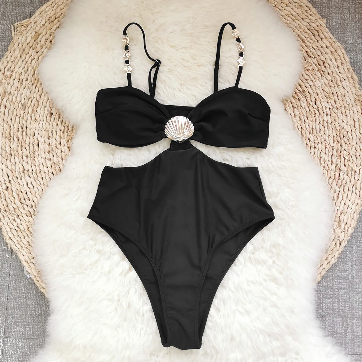 2025 traje de baño hueco con cubierta, traje de baño Sexy para mujer, Bikini femenino, traje de baño de concha brillante, traje de baño, ropa de playa