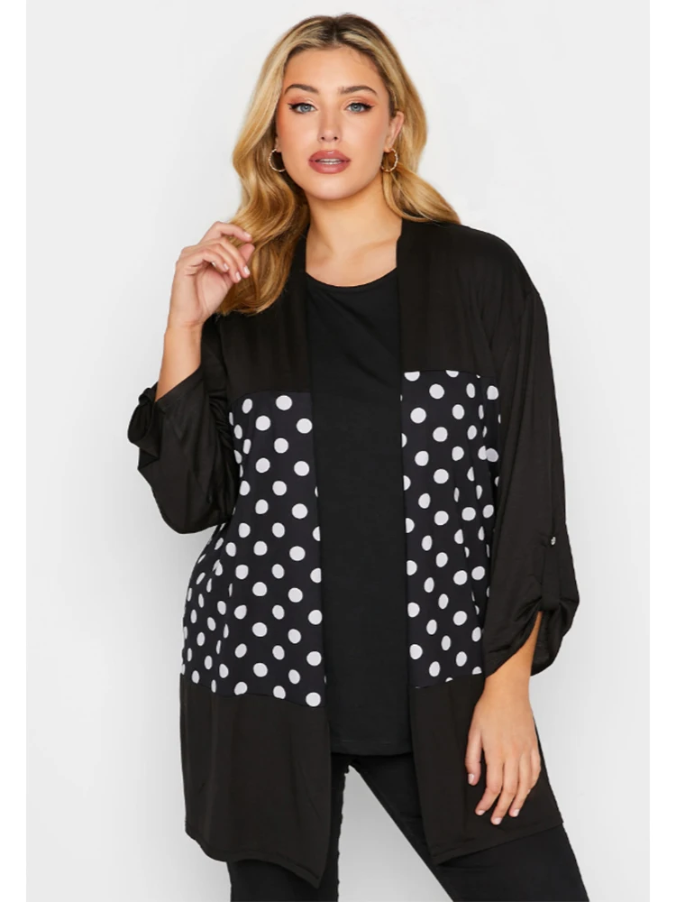 

Women Plus Size Cardigans Shirts Half Sleeve Autumn Dot Printed Open-stitch Fashion Casual Blouse Streetwear Vintage Shirts 2023