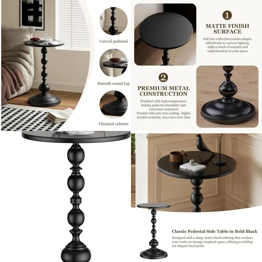 

Modern Black Metal Side Table - 21 High Round Accent Table for Living Room, Bedroom, or Office - Compact Coffee Table for Small