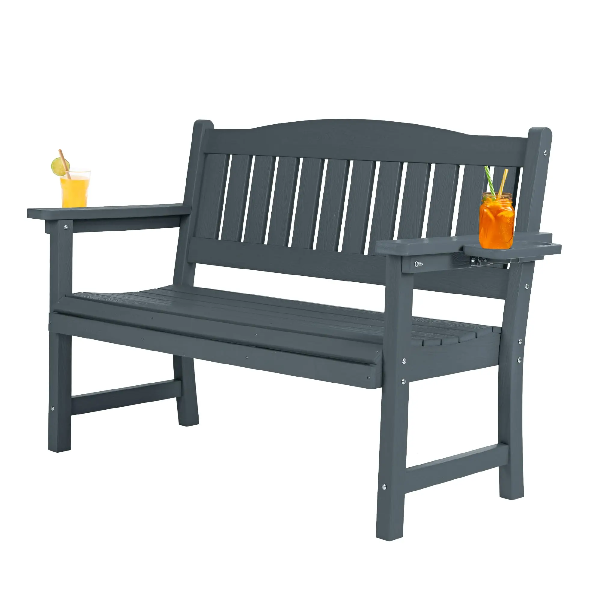 2-Person HIPS Outdoor Bench, Weatherproof Garden Bench with 800 lbs Weight Capacity, Artificial Wood Grains, Never Rot
