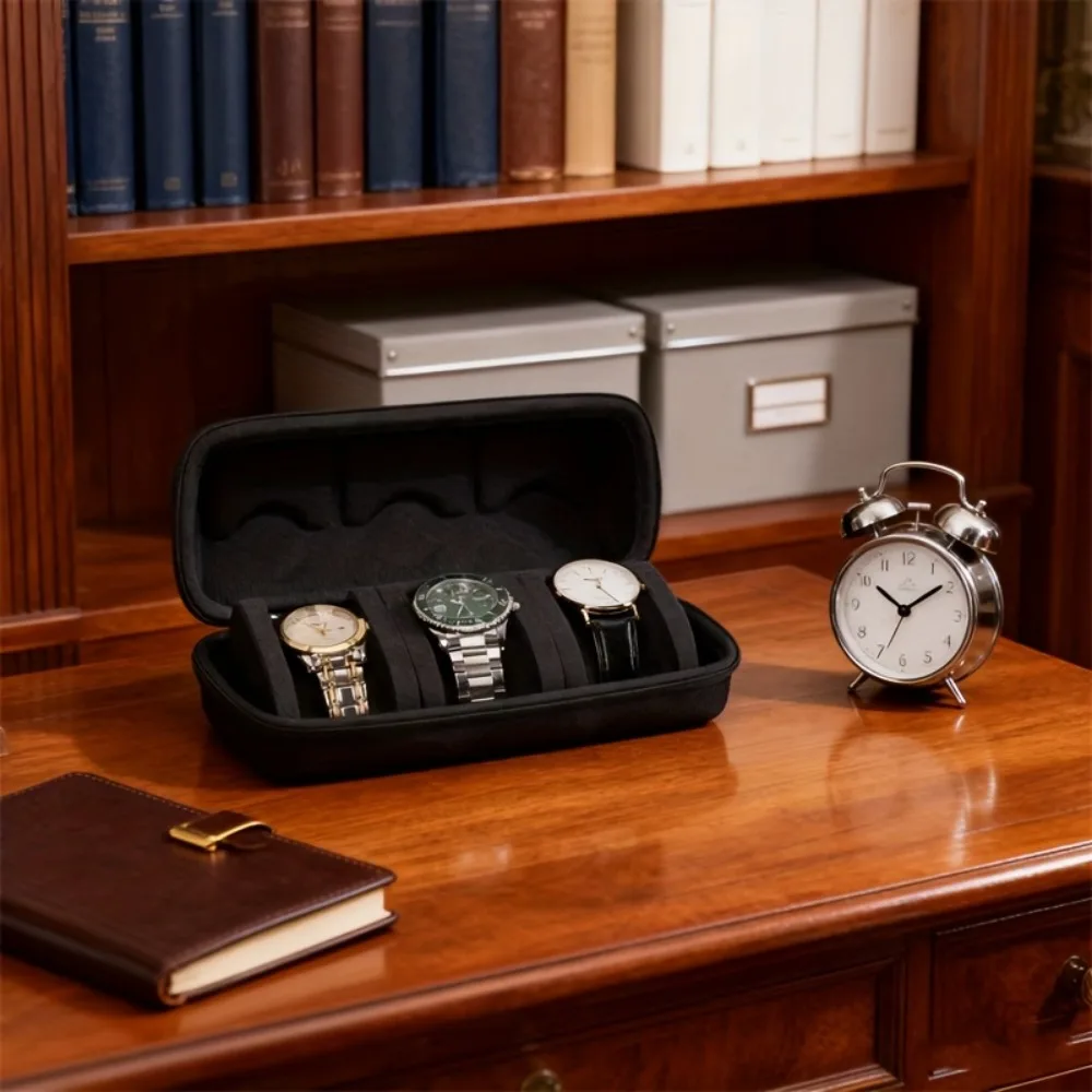 Black Watch Travel Box, Large Storage Bag, Watch Organization and Sorting Box, with Soft Foam Pad, Hard Case Protection Design