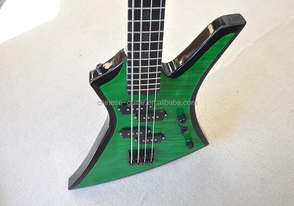 Flyoung Wholesale Electric Bass Guitar Unusual Shape Electric bass 4 strings Bass Guitar Flame Maple Veneer
