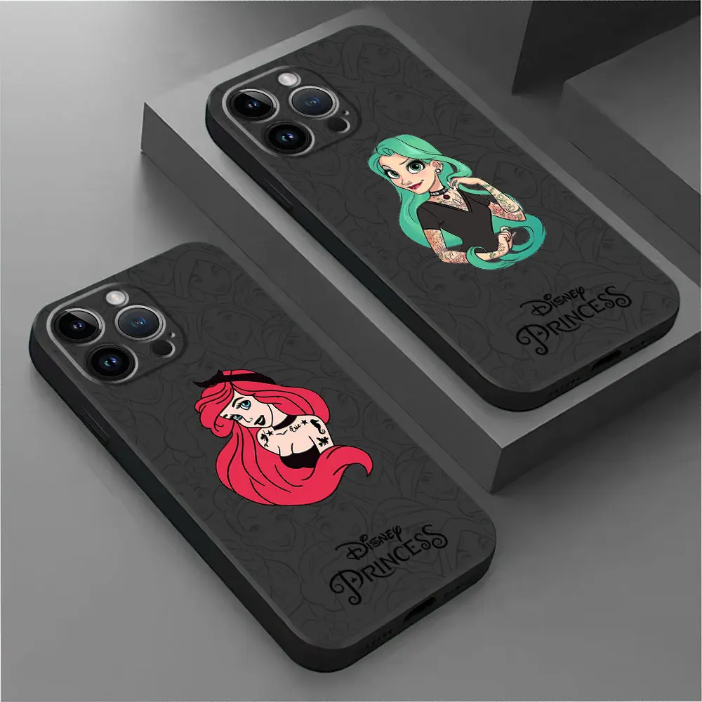 Disney Tattoo Princess Case For Apple iPhone 15 11 13 Pro Max 14 Plus 12 Mini 7 8 XR X XS 6 6S SE Phone Cover Black Soft Fundas