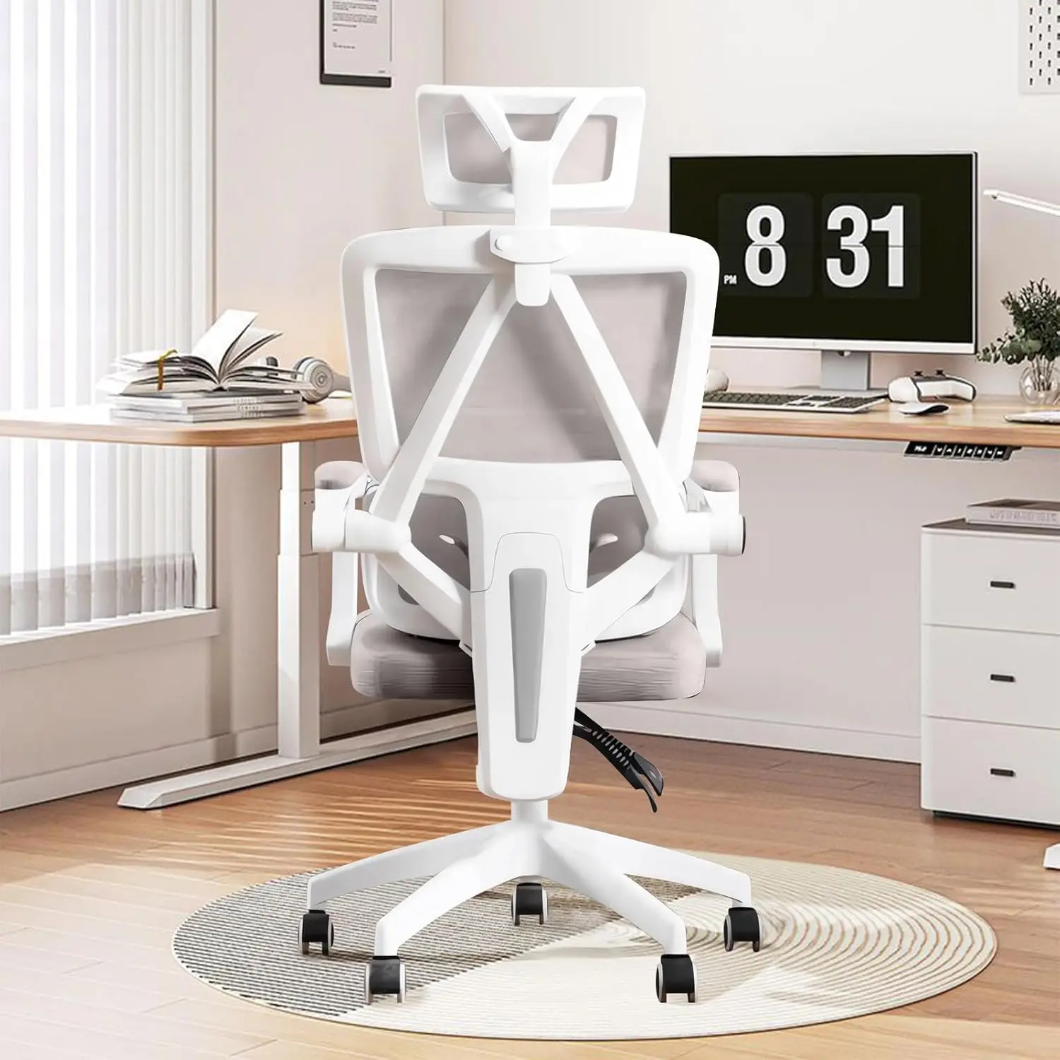 Cadeira ergonômica do escritório home, cadeiras giratórias do trabalho com rodas, malha respirável para trás, cadeira do jogo, encosto de cabeça ajustável