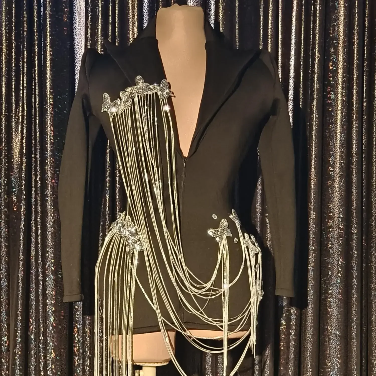 Shining Sequins Pearls Rhinestones Jacket Sexy Stage Dress DJ Singer Bar Club Jazz Dance Costume Show Performance Fashion Wear