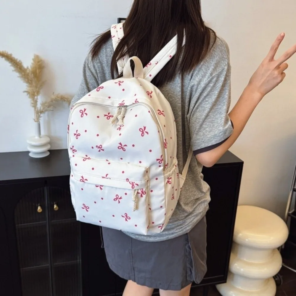 Daypack Three-piece School Bag Set Large Capacity with Pen Bag Nylon Bow Backpack Contrast Color Scratch Prevention