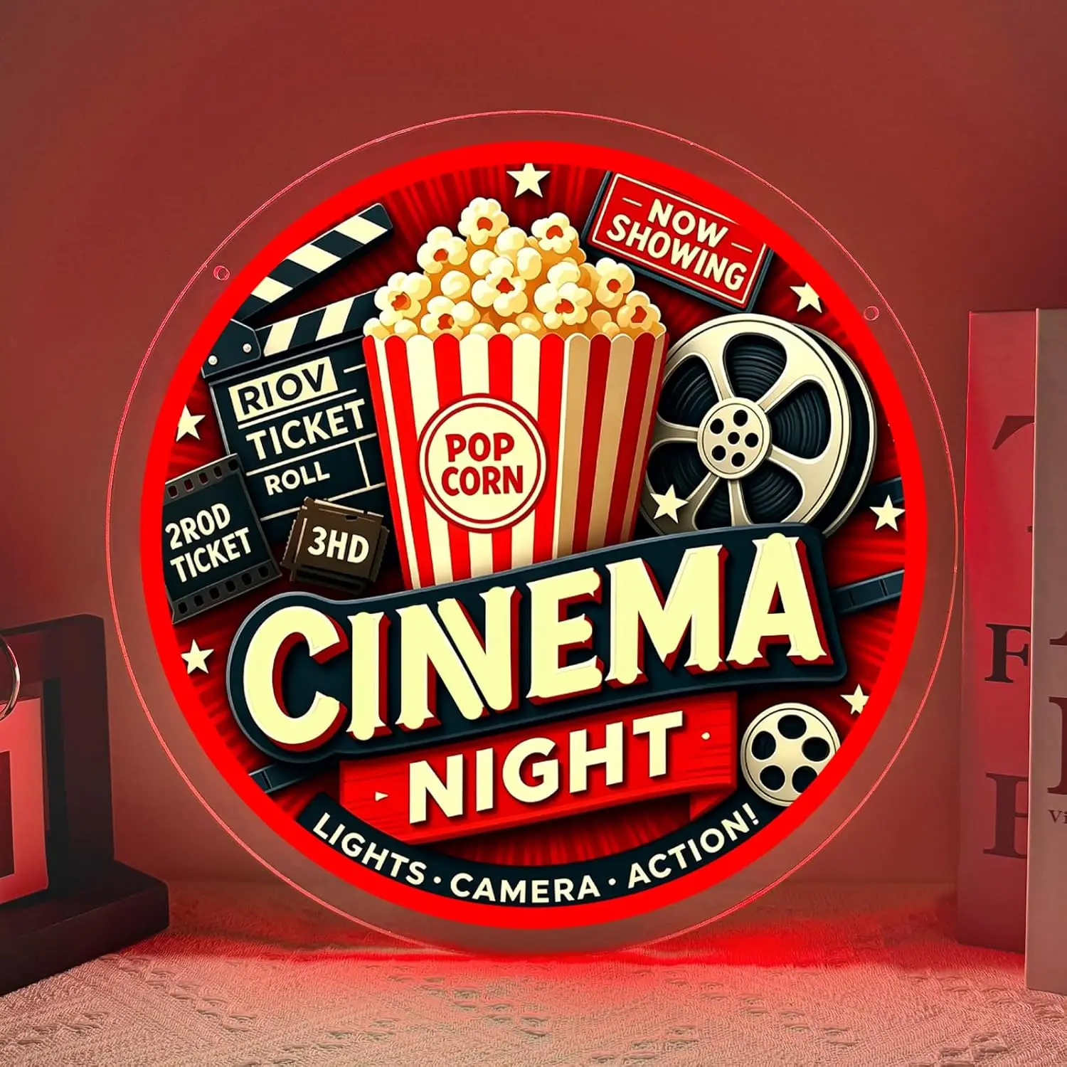 Cinema Night Neon Sign Christmas Decor LED Neon Light Movie Popcorn Wall Art For Home Theater Room Xmas Gift USB Neon Lamp