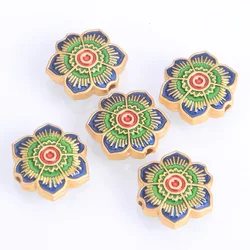 5pcs Enameled Flower Shape 15x14mm Golden Color Copper Metal Loose Beads For Jewelry Making DIY Findings