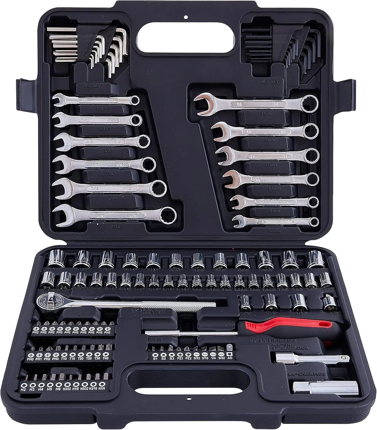 121-Piece Mechanic Tool Set with 1/4 & 3/8 Inch Drive Sockets for Home, Car, and Automotive Repair