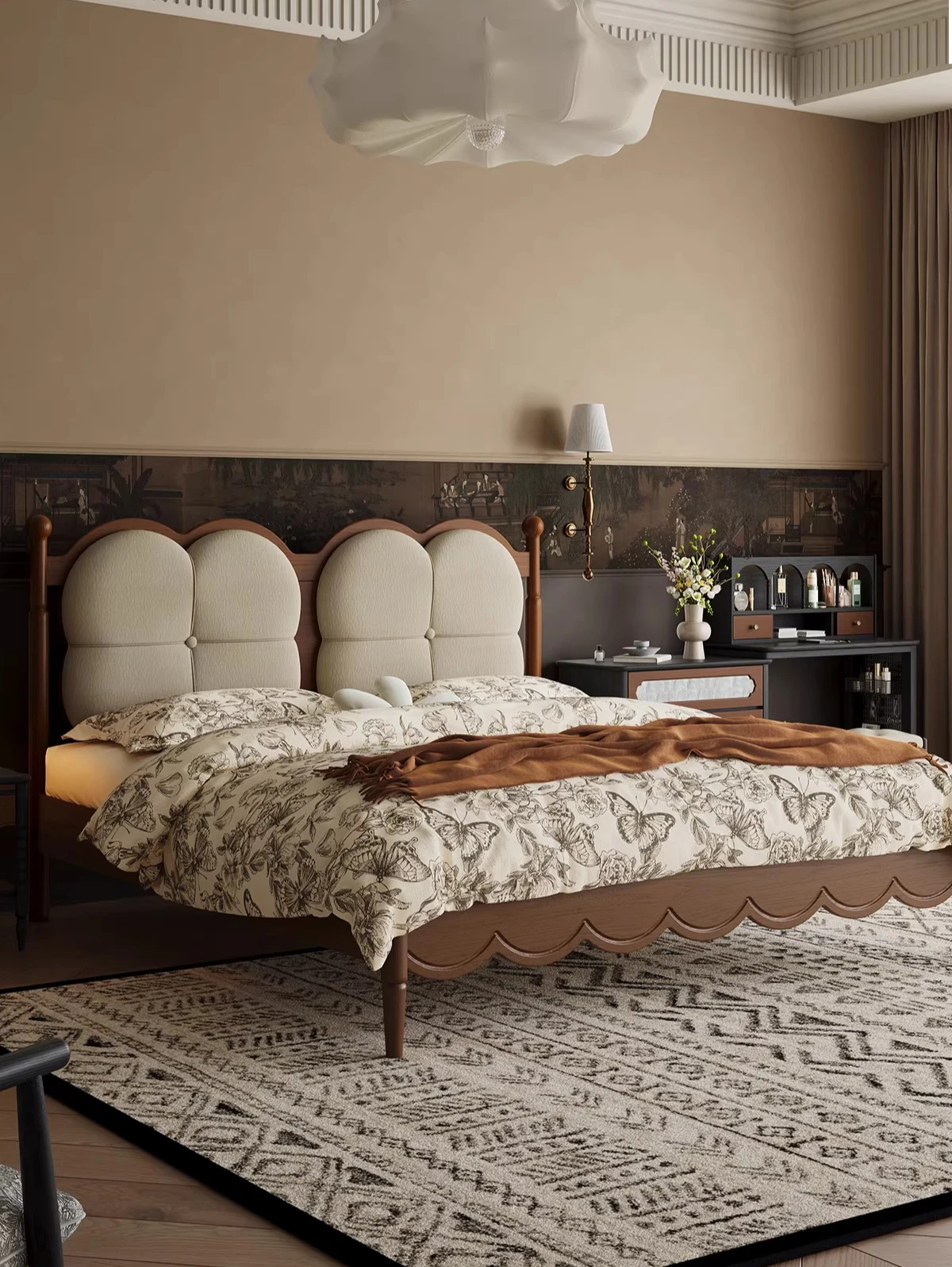 

Спальня из массива дерева, двуспальная кровать шириной 1,8 метра, мягкая кровать-мешок