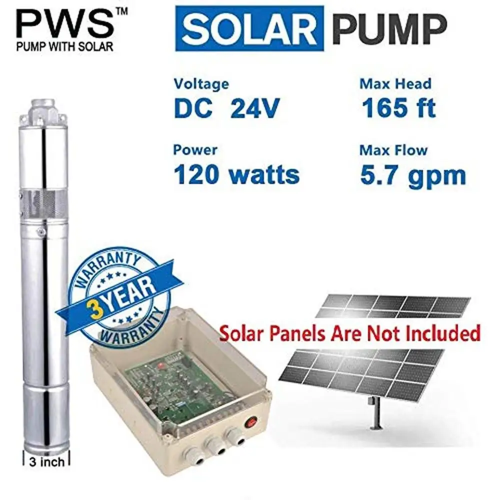 316 Stainless Steel Solar Powered Deep Well Submersible Pump 24VDC 0.16HP MPPT Controller 165ft