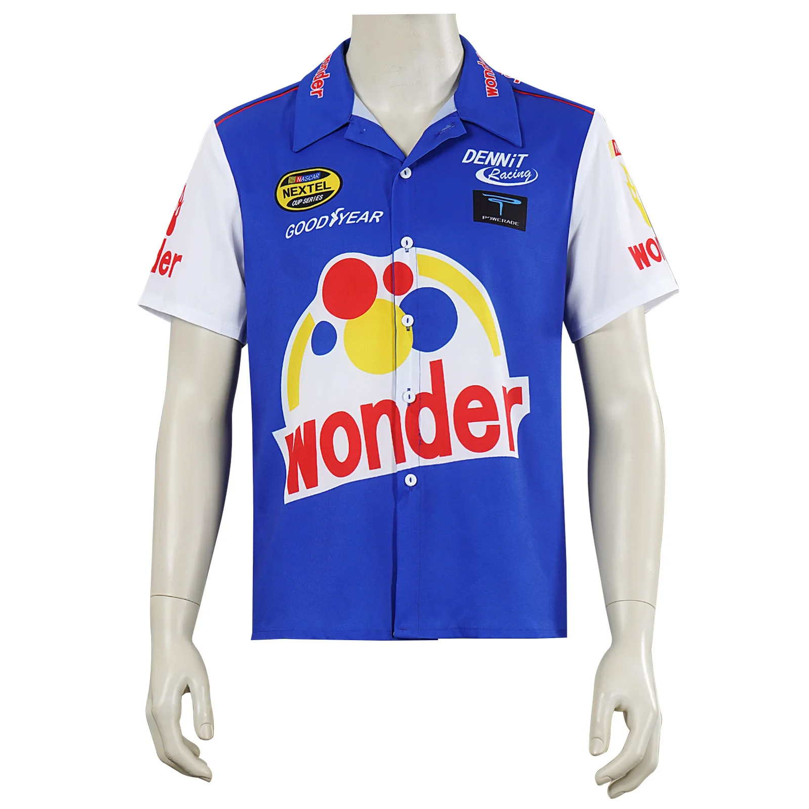 

Talladega Nights Ricky Bobby Costume Racing Suit Short-sleeved Blue Shirt Halloween Racing Suit
