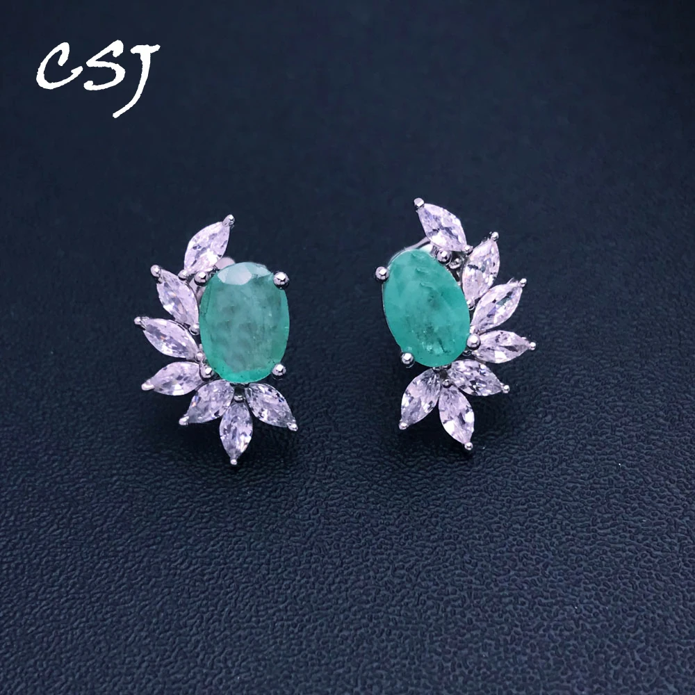 

CSJ Elegant Natural Emerald Ruby Earrings 925 Sterling Silver Gemstone 5*7mm 2CT Jewelry for Women Wedding Party Birthday Gift