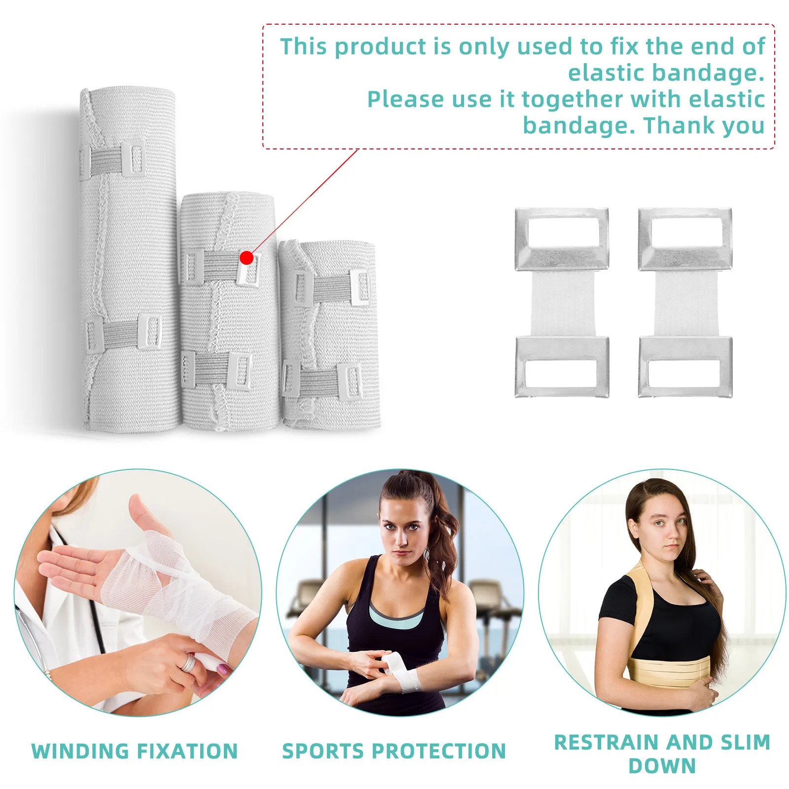 50pcs Heavy-Duty Bandage Fastener Clips – Aluminum & Polyester, Adjustable Elastic Compression Bandage Fixers