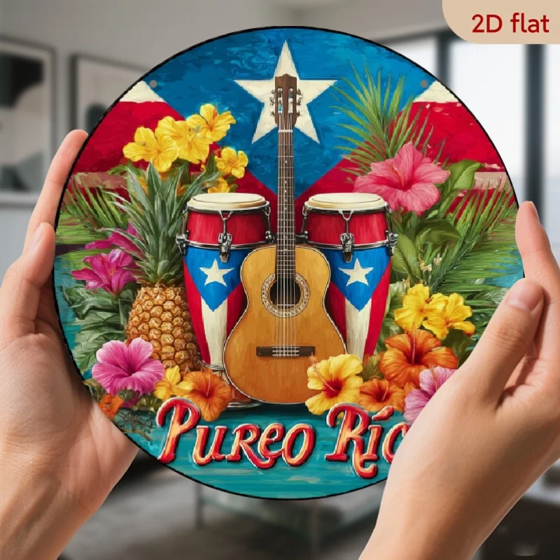 CIFBUY Retro Puerto Rican Flag Color Metal Wall Art, Waterproof Durable Aluminum Wall Art for Home Bar Office Garage Decor