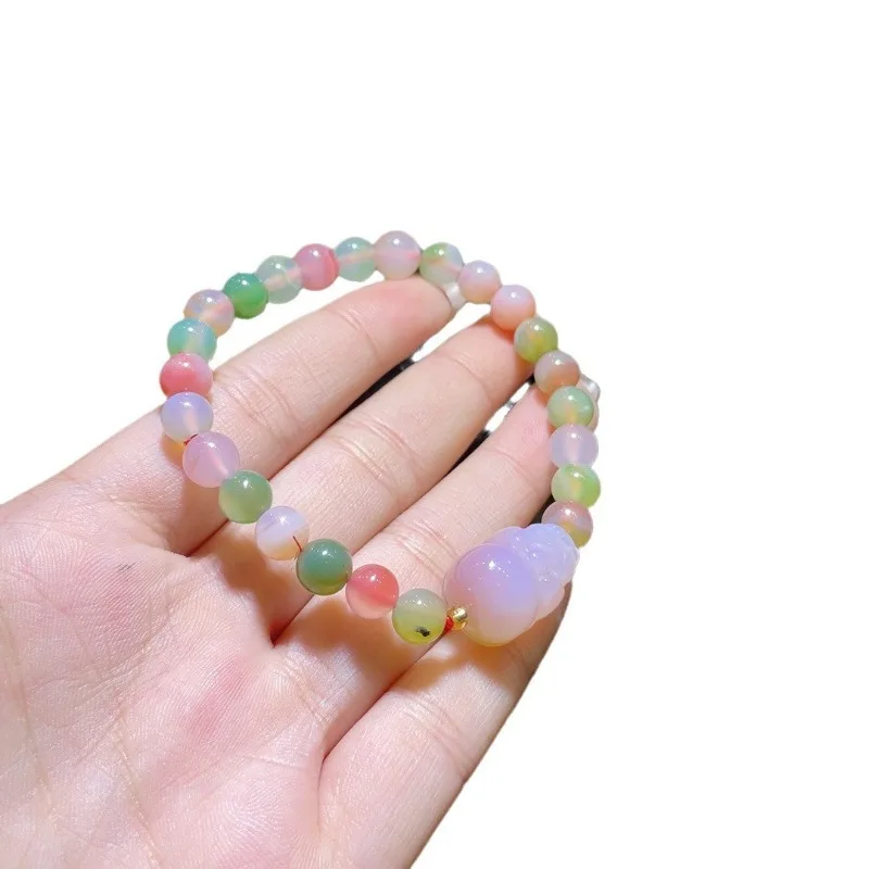 Natural Agate Plus Pixiu Pulseira Jade para Mulheres, Simples e Elegante