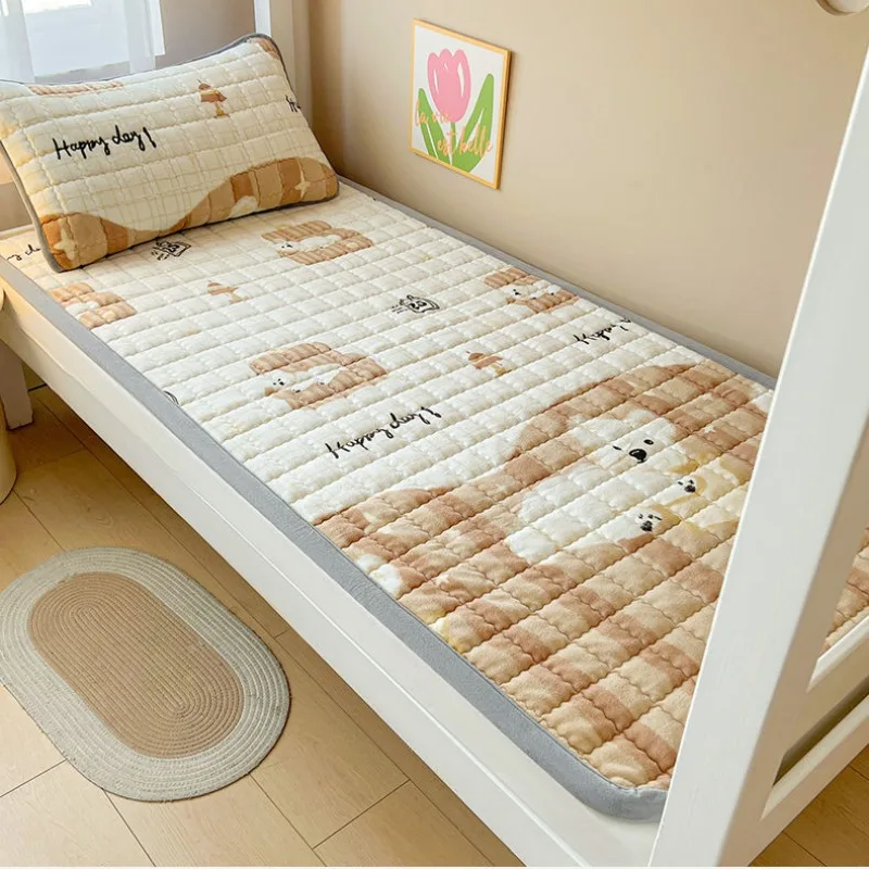 1pc Plush Mattress Topper Winter Warm Bed Sheet Dormitory Single Double Thin Bed Pad Foldable Tatami Mat Non-slip Mattress Cover