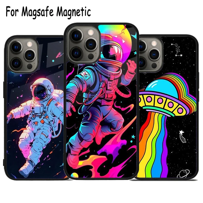 

Astronaut Space colorful Wireless Charge Magsafe Phone Case For iPhone 15 16 14 13 11 12 Pro Max Plus Magnetic Bumper Cover