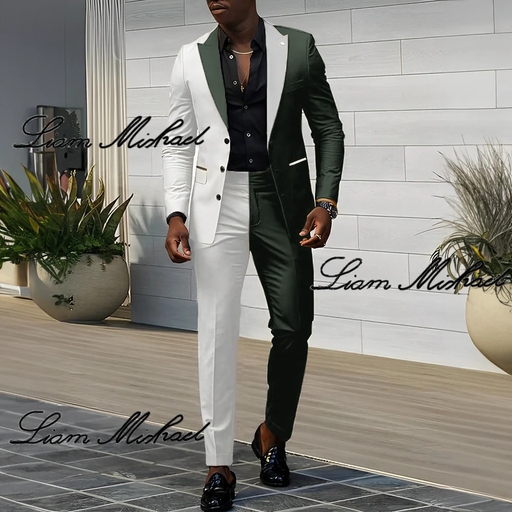 Color Block Men's Suit 2 Piece Wedding Groom Tuxedo 3 Button Jacket Pants Fashion Design Men's Elegant Suit