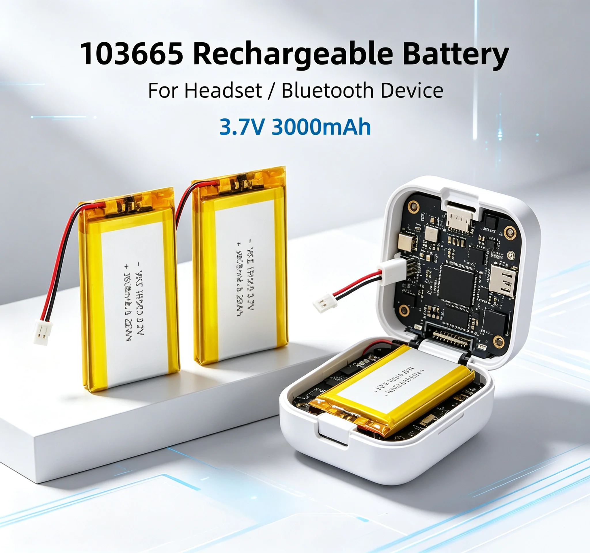 3.7V 3000mAh 103665 Polymer Lithium Rechargeable Battery With JST PH2.0 Plug HighCapacity Li-Po Battery GPS MP5 Headset Camera
