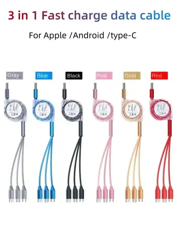3-in-1 Retractable Data USB Cable Fast Charging For iPhone Type-C Micro USB For Android Xiaomi Huawei Samsung USB Charger Wire