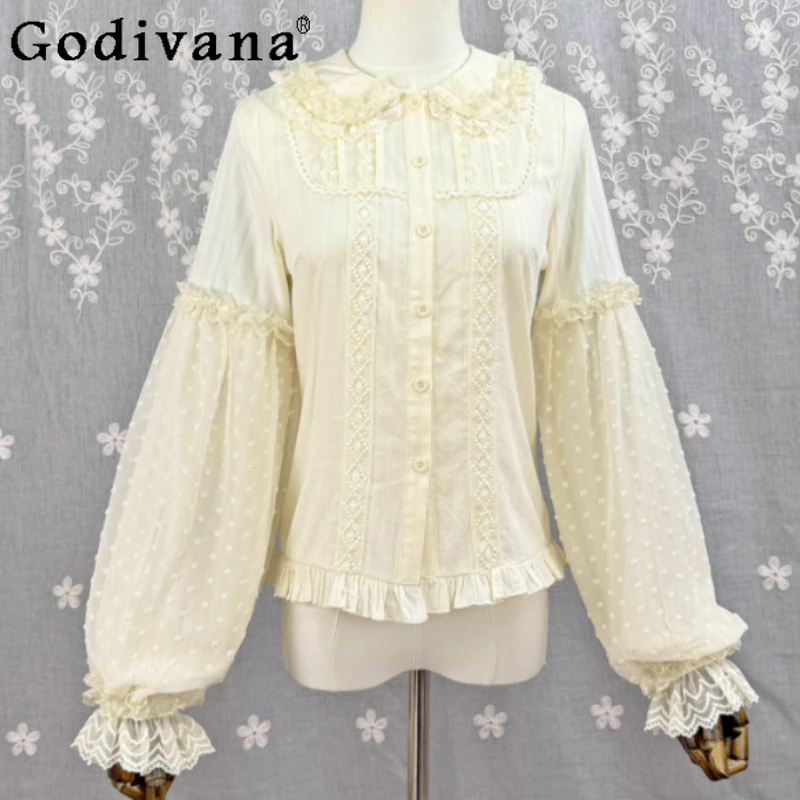 

2XL Lolita Peter Pan Collar Lantern Long Sleeve Bottoming Shirt Spring Autumn Fashion Sweet Girl Versatile Age Reduction Top