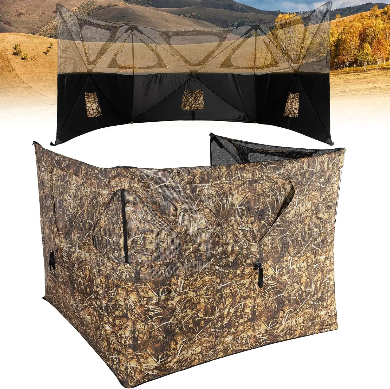 

Lenotos Pop Up Ground Blind, Easy-Setup Hunting Blind for Deer, Turkey, Duck - Dry Grass Camo