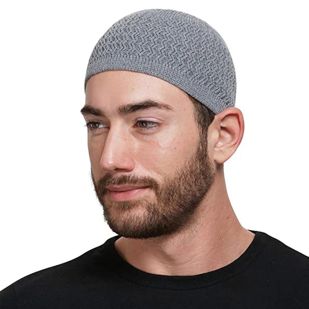 New Spring Knitted Muslim Men Prayer Hats Unisex Beanies Cap Warm Islamic Ramadan Jewish Kippah Homme Hat Men's Wrap Head Caps image 5
