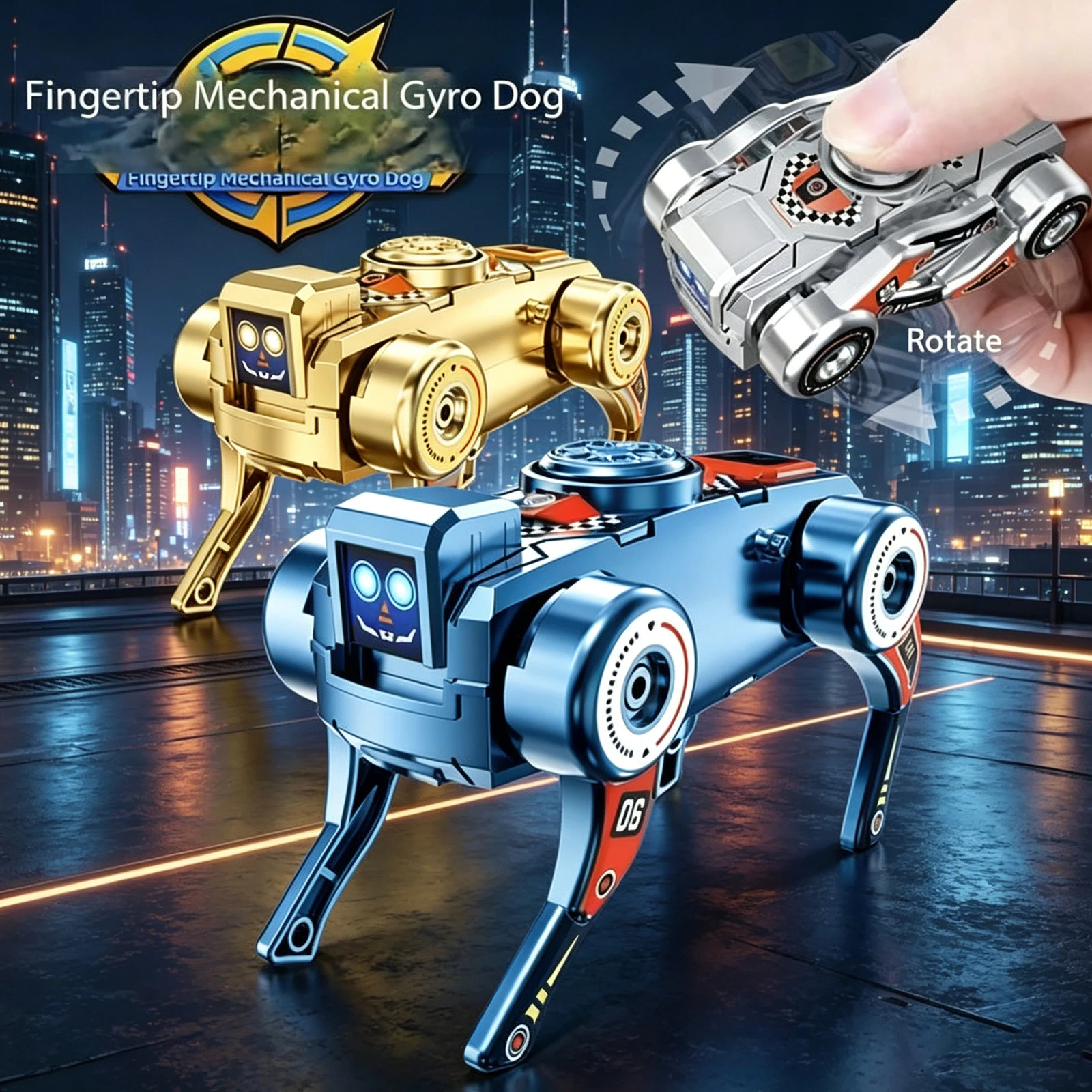 Fingertip Gyroscope Series Chain Release Robot Dog Transformable Rotating Fidget Spinner Stress Relief Finger Adults Toy Gifts