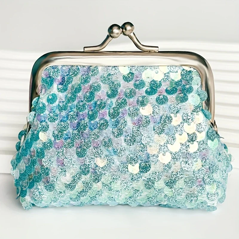 

Fashion Girl's Colorful Sequin Wallet, Mini Coin Purse, Portable Reversible Small Wallet, Holiday Party Gift