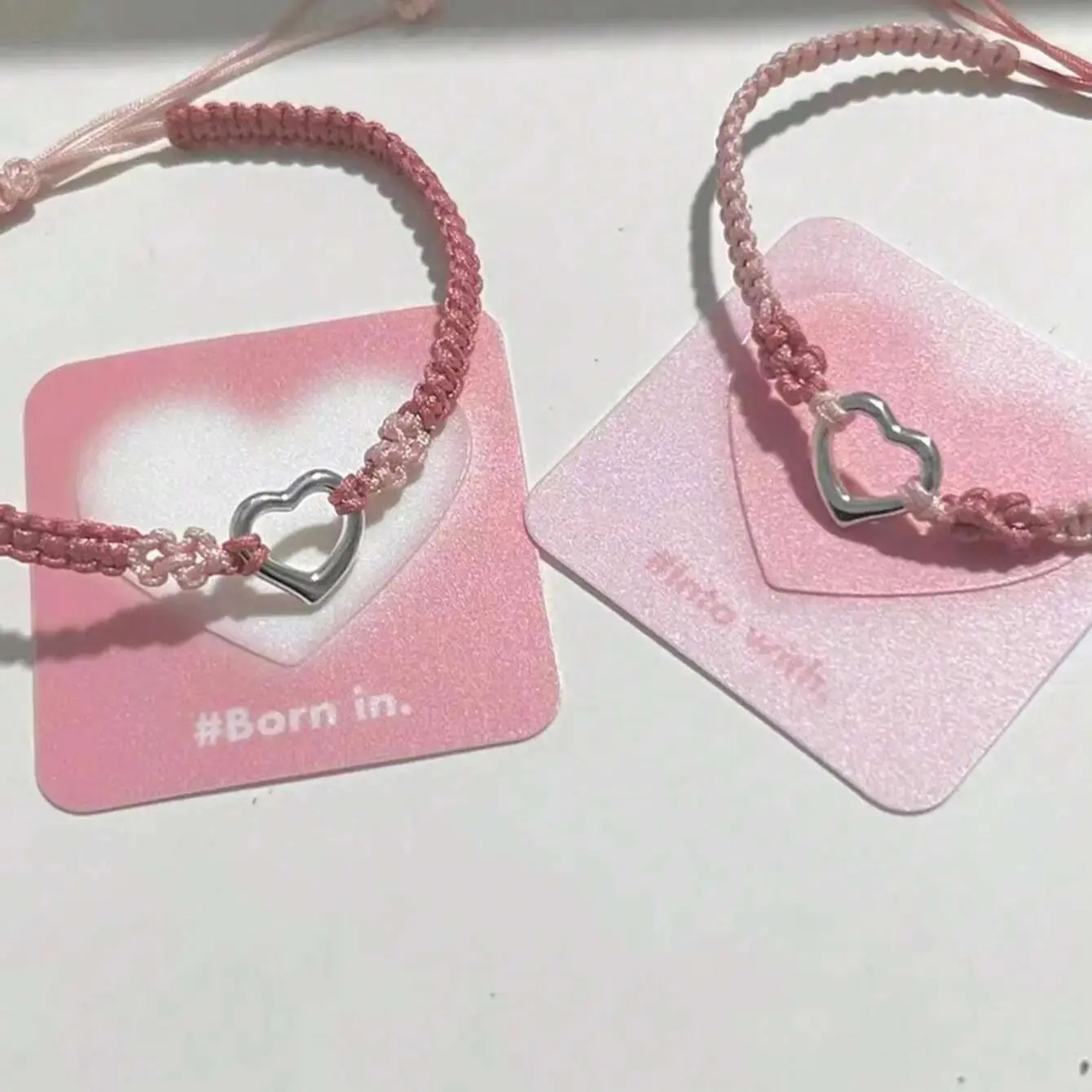 2 Pcs Fashion Cute Hollow Heart Y2K Simple Pink Woven Bracelet Women Best Friend Date Party Daily Gifts Jewelry